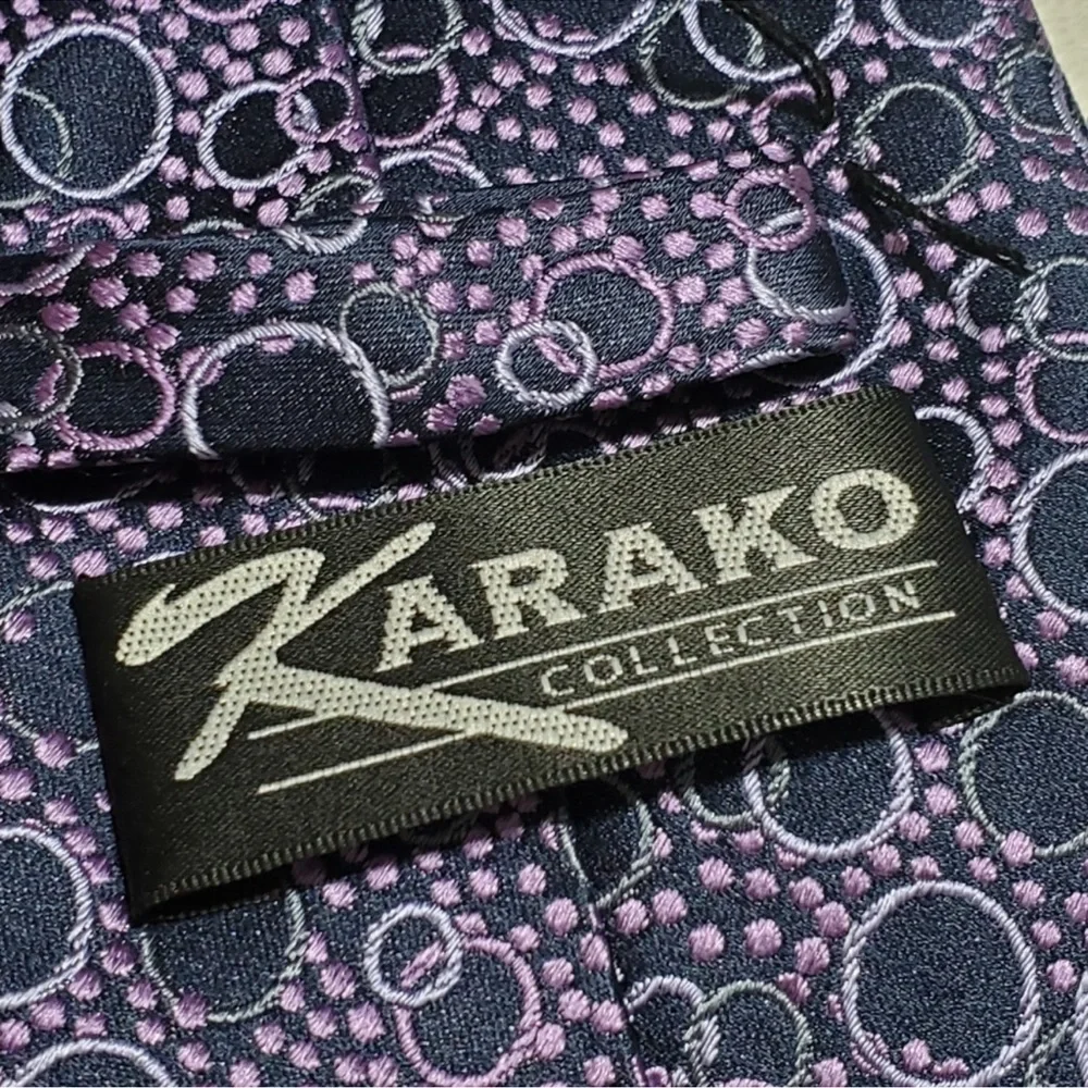 Karako Collection‎ Men's 100% Silk Purple Bubbles Pattern Tie. Size OS
